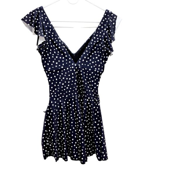 Polka Dot Ruffle One-Piece Swimsuit With Wrap Tie - Aidonger Size S Navy White - Picture 2 of 10